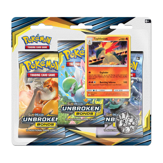 Pokémon TCG: Sun & Moon-Unbroken Bonds 3 Booster Packs, Coin & Typhlosion Promo Card